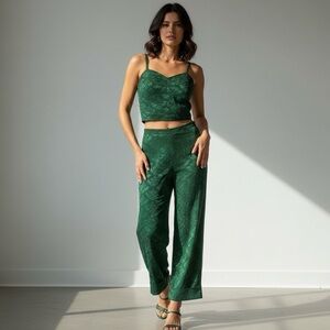 Sandro Paris Pants High Waisted Jacquard Wide Leg Trousers And Top Set